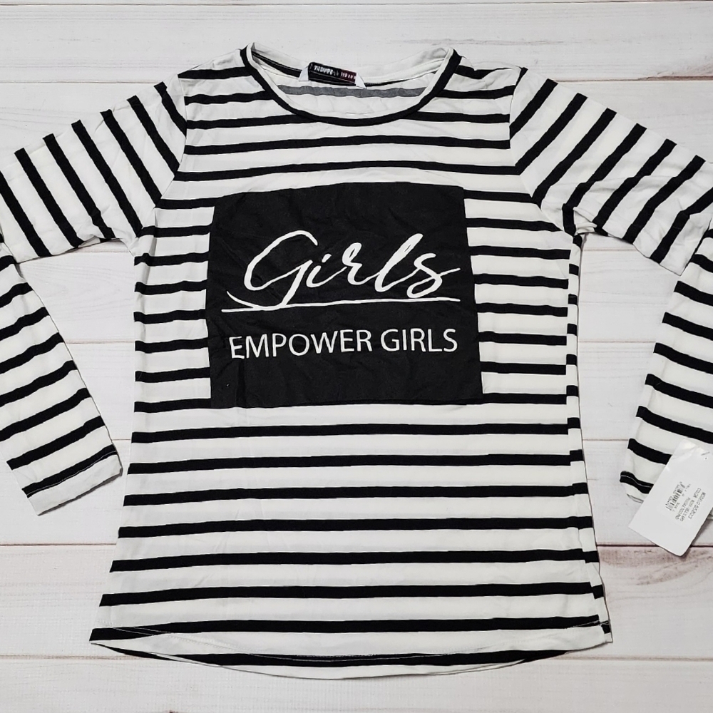 Andrea Girls Empower Girls  Striped Long Sleeve Tee Large - New With Tags